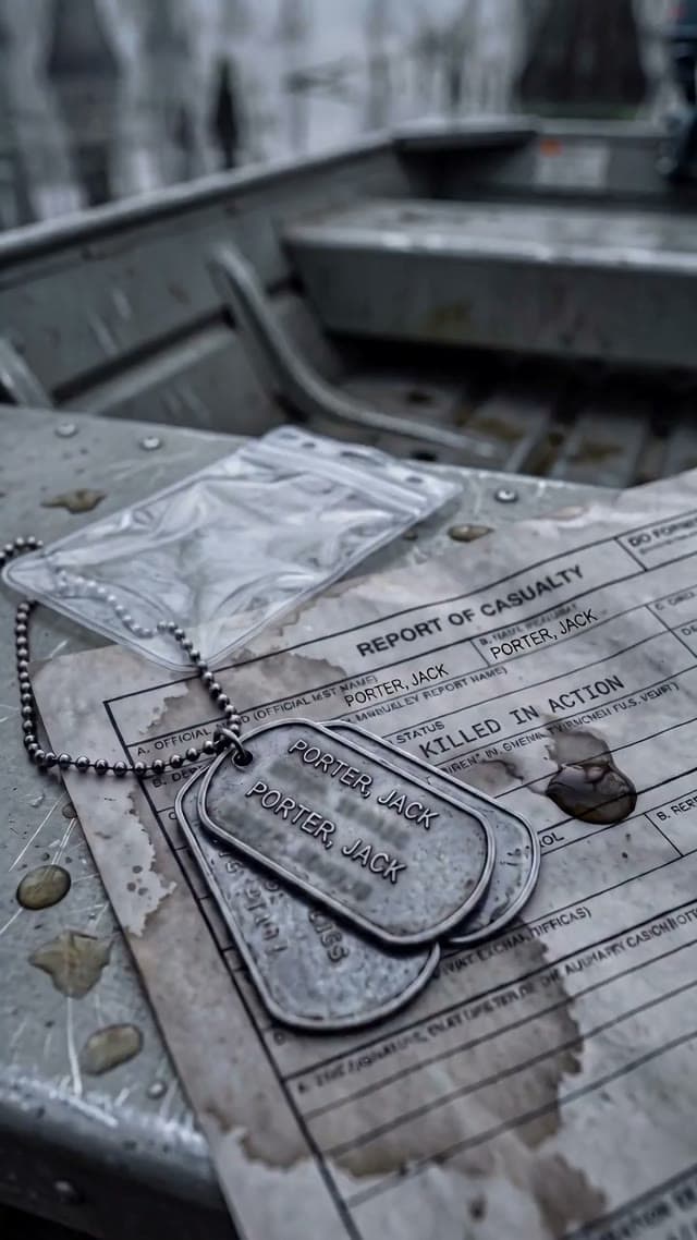 El hallazgo: unas placas y un parte de baja sobre el banco. Una primera versión se descartó porque un objeto se teletransportaba entre fotogramas.